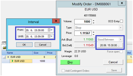 Ordres "Good Between" sur NanoTrader